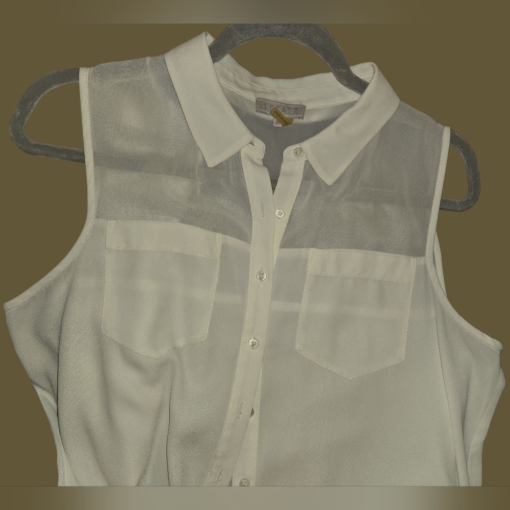 White Sleeveless Button-Up Blouse Size M